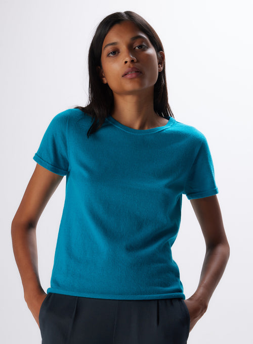 "Cashmere Short Sleeve Round Neck T-Shirt" - MAJESTIC FILATURES