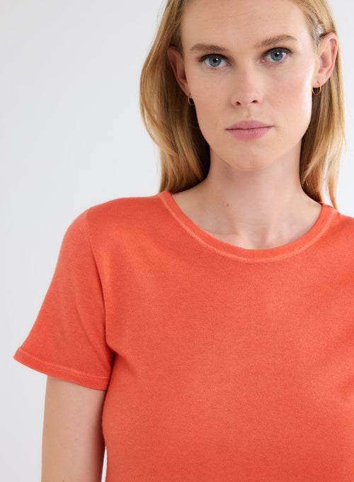 T-shirt Orange Col Rond Manches Courtes - MAJESTIC FILATURES