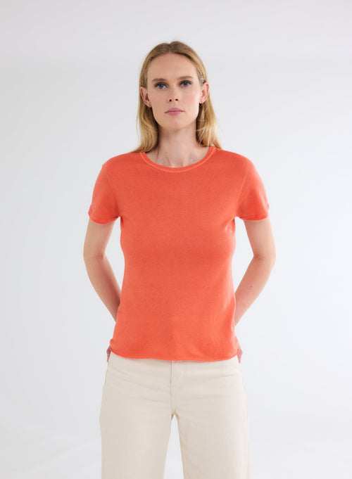 T-shirt Orange Col Rond Manches Courtes - MAJESTIC FILATURES