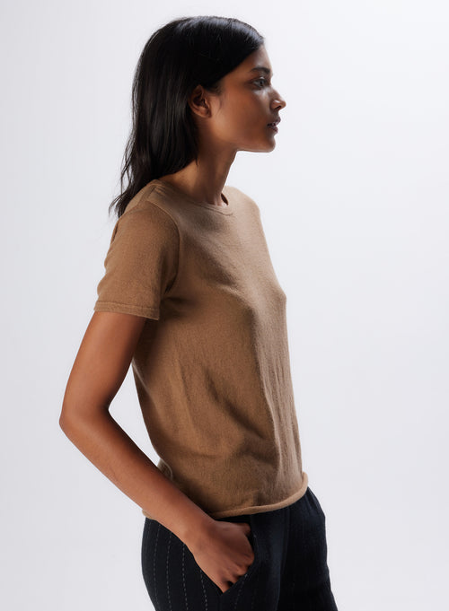 "Cashmere Short Sleeve Round Neck T-Shirt" - MAJESTIC FILATURES