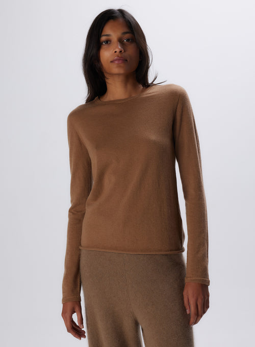 "Cashmere Long Sleeve Round Neck T-Shirt" - MAJESTIC FILATURES