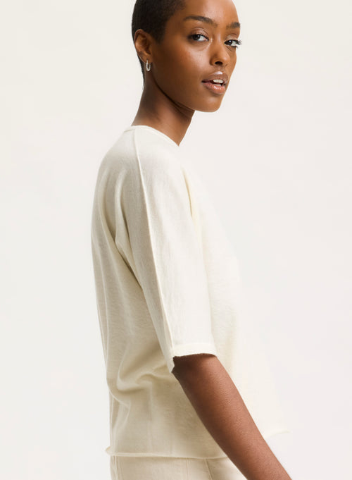 White round-neck tee shirt with elbow sleeves - MAJESTIC FILATURES