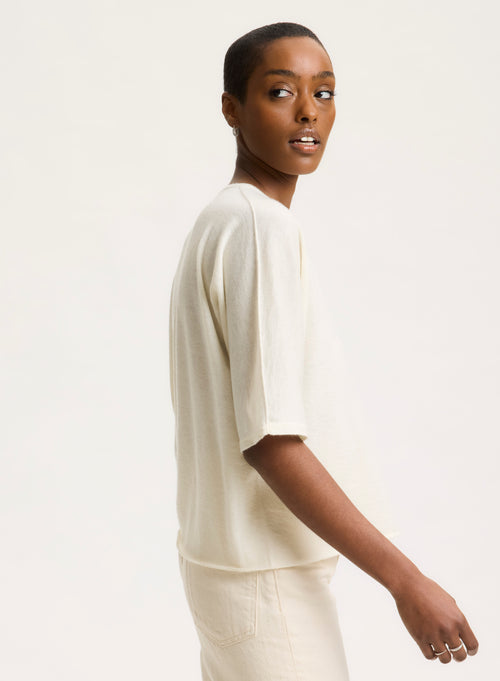 White round-neck tee shirt with elbow sleeves - MAJESTIC FILATURES