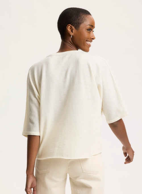 White round-neck tee shirt with elbow sleeves - MAJESTIC FILATURES