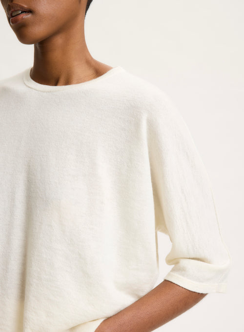 White round-neck tee shirt with elbow sleeves - MAJESTIC FILATURES