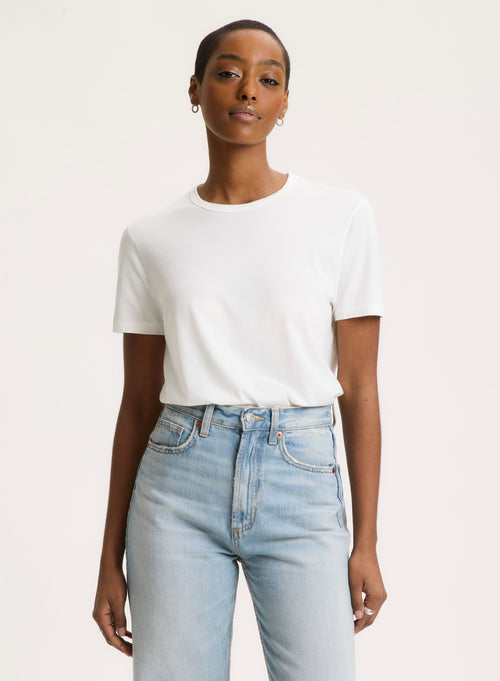 Milk Short Sleeve Crew Neck T-shirt in Lyocell, Tencel and Cotton - MAJESTIC FILATURES