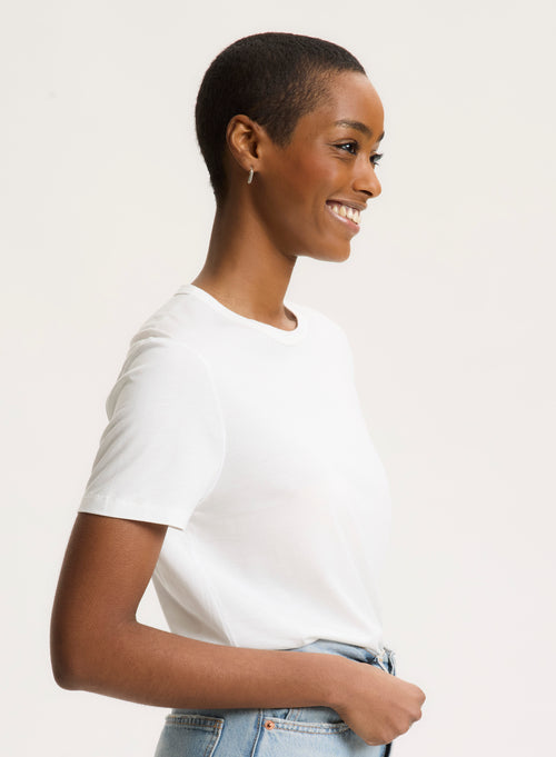 Milk Short Sleeve Crew Neck T-shirt in Lyocell, Tencel and Cotton - MAJESTIC FILATURES