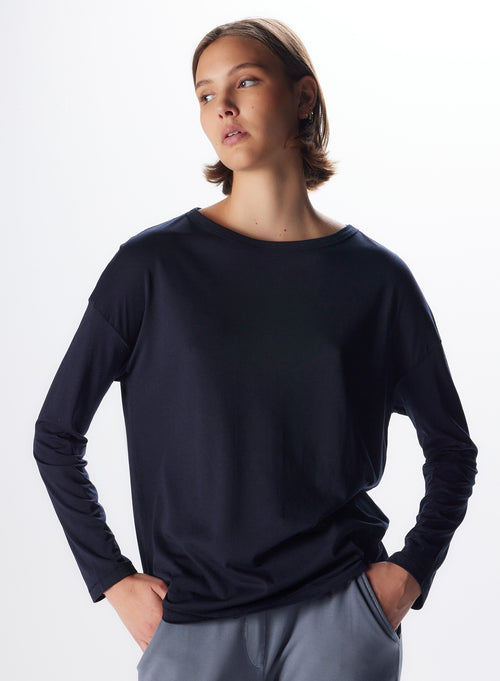 "Lyocell / Cotton Boatneck Long Sleeve T-Shirt" - MAJESTIC FILATURES