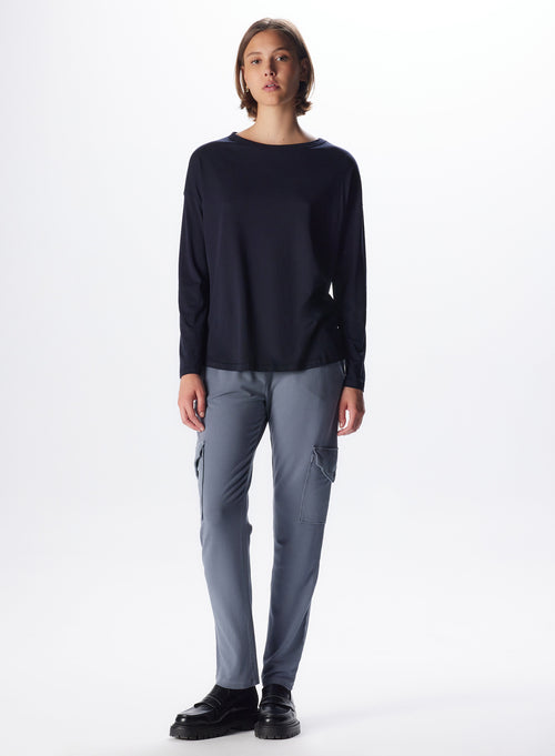 "Lyocell / Cotton Boatneck Long Sleeve T-Shirt" - MAJESTIC FILATURES