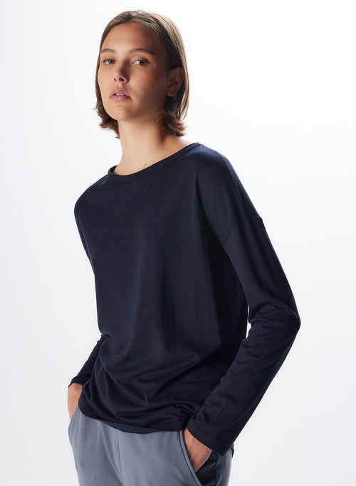 "Lyocell / Cotton Boatneck Long Sleeve T-Shirt" - MAJESTIC FILATURES