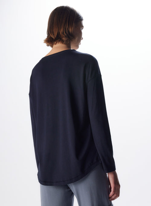 "Lyocell / Cotton Boatneck Long Sleeve T-Shirt" - MAJESTIC FILATURES