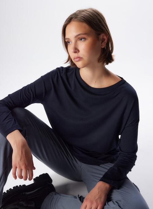 "Lyocell / Cotton Boatneck Long Sleeve T-Shirt" - MAJESTIC FILATURES