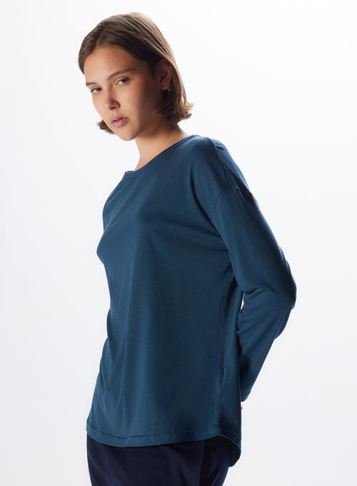 "Lyocell / Cotton Boatneck Long Sleeve T-Shirt" - MAJESTIC FILATURES