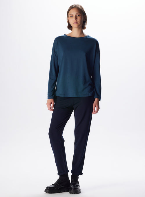 "Lyocell / Cotton Boatneck Long Sleeve T-Shirt" - MAJESTIC FILATURES