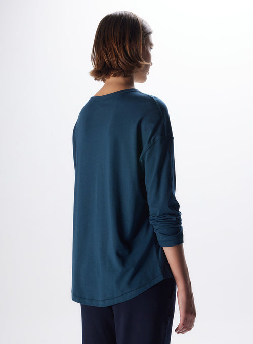 "Lyocell / Cotton Boatneck Long Sleeve T-Shirt" - MAJESTIC FILATURES