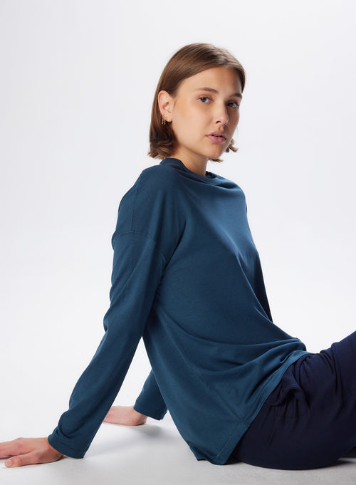 "Lyocell / Cotton Boatneck Long Sleeve T-Shirt" - MAJESTIC FILATURES