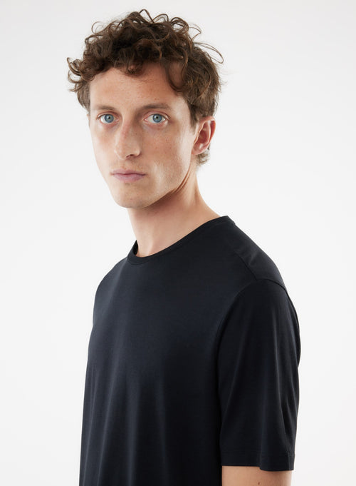 "Lyocell / Organic Cotton Short Sleeve Round Neck T-Shirt" - MAJESTIC FILATURES