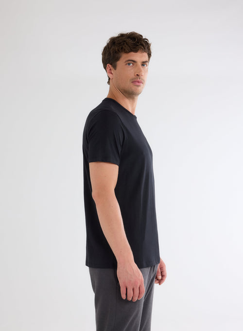 T-shirt Noir Manches Courtes Col Rond en Lyocell, Tencel et Coton - MAJESTIC FILATURES