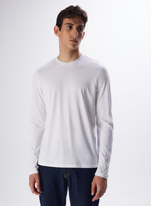 "Lyocell / Organic Cotton Long Sleeve Round Neck T-Shirt" - MAJESTIC FILATURES