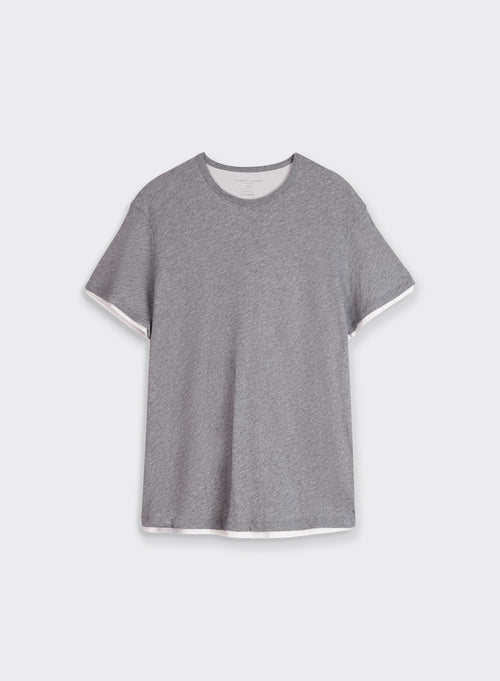 T-shirt Gris chiné / milk Col Rond Manches Courtes en Coton - MAJESTIC FILATURES