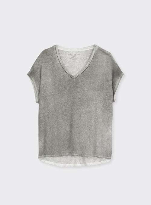 "Short-sleeved V-neck T-shirt in Linen / Elastane" - MAJESTIC FILATURES