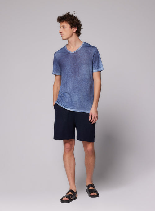 "Short-sleeved V-neck T-shirt in Linen / Elastane" - MAJESTIC FILATURES