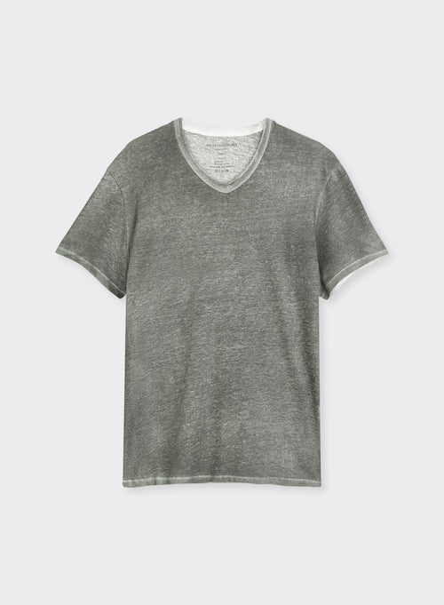 "Short-sleeved V-neck T-shirt in Linen / Elastane" - MAJESTIC FILATURES