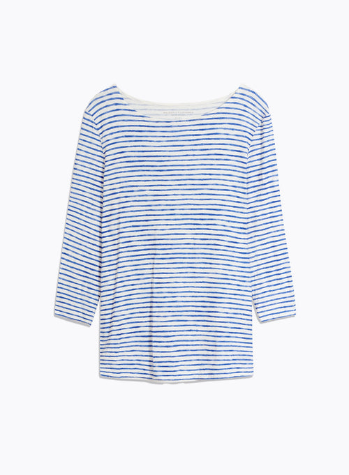 Tee shirt Bleu Manches 3/4 Col Bateau en Viscose / Lin / Elasthanne - MAJESTIC FILATURES