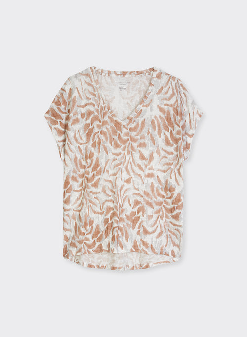 "Short-sleeved V-neck T-shirt in Linen / Elastane" - MAJESTIC FILATURES