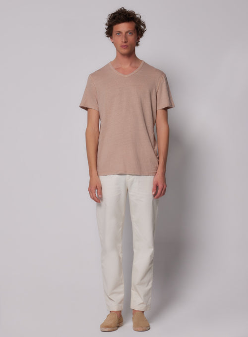 "Short-sleeved V-neck T-shirt in Linen / Elastane" - MAJESTIC FILATURES