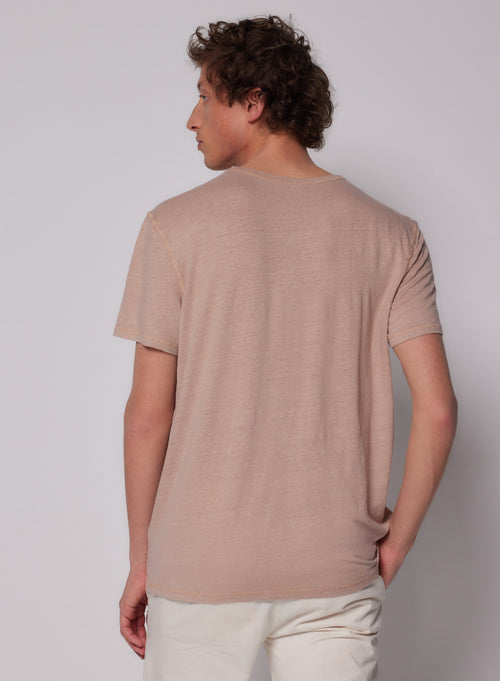 "Short-sleeved V-neck T-shirt in Linen / Elastane" - MAJESTIC FILATURES