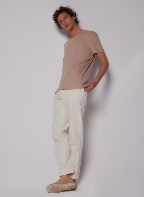 "Short-sleeved V-neck T-shirt in Linen / Elastane" - MAJESTIC FILATURES