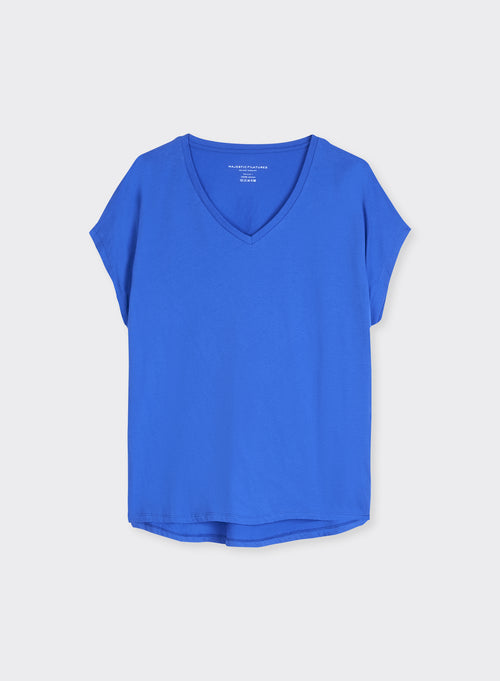 "Short-sleeved V-neck T-shirt in Cotton" - MAJESTIC FILATURES