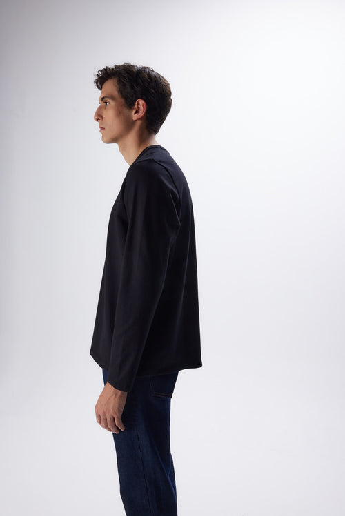 "Organic Cotton Long Sleeve Round Neck T-Shirt" - MAJESTIC FILATURES