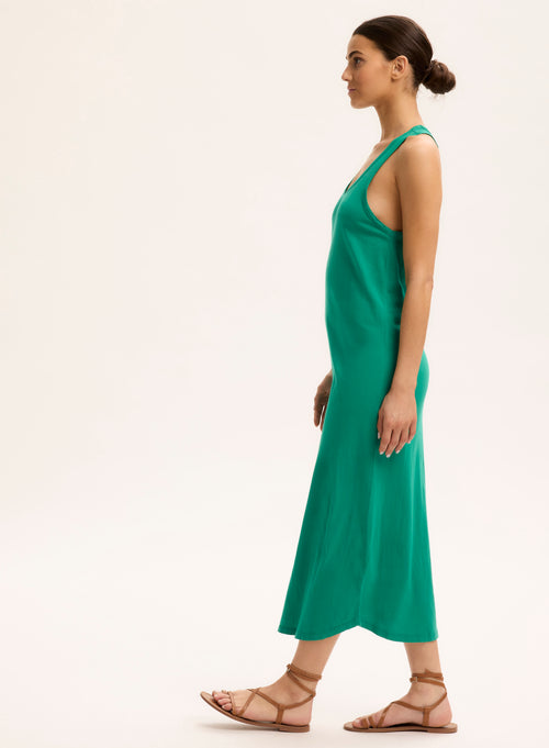 Robe Vert Col U Sans Manches - MAJESTIC FILATURES