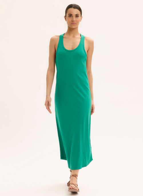 Robe Vert Col U Sans Manches - MAJESTIC FILATURES