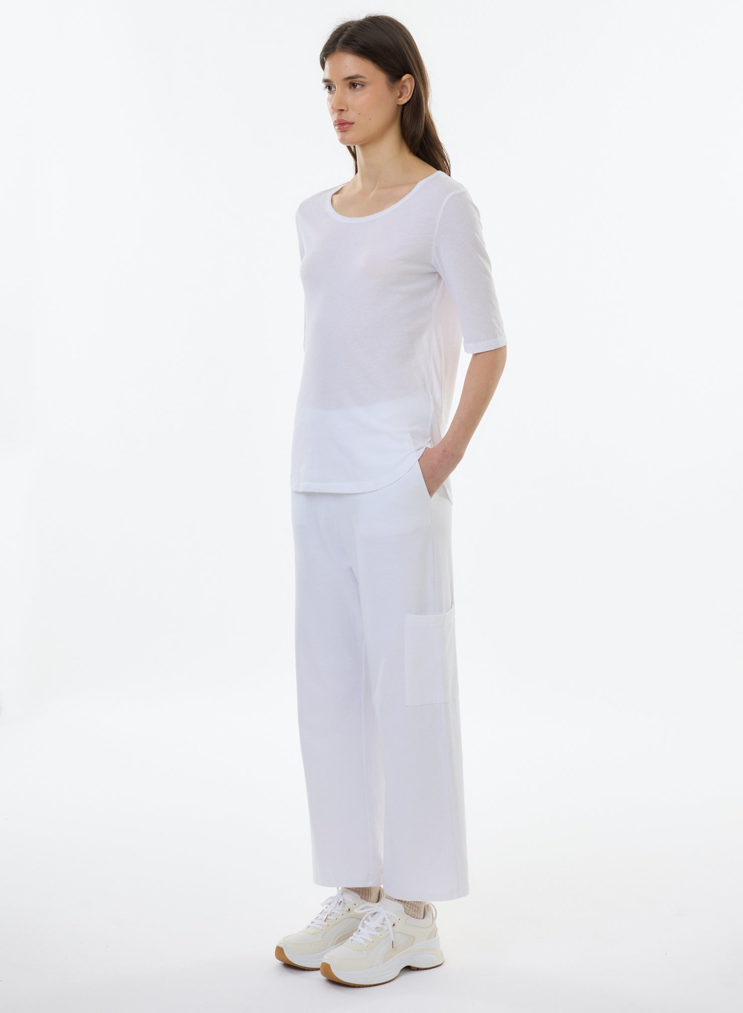 Tee shirt Blanc Manches Coudes Col Rond en Coton organique FEMME Majestic Filatures MAJESTIC FILATURES