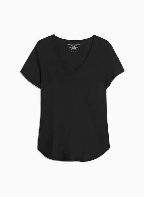 Tee shirt Noir Manches Courtes Col V en Coton organique - MAJESTIC FILATURES