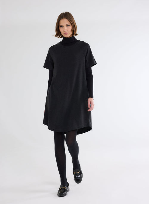 Robe Noire Col Rond Manches Courtes en 100% Coton organique - MAJESTIC FILATURES