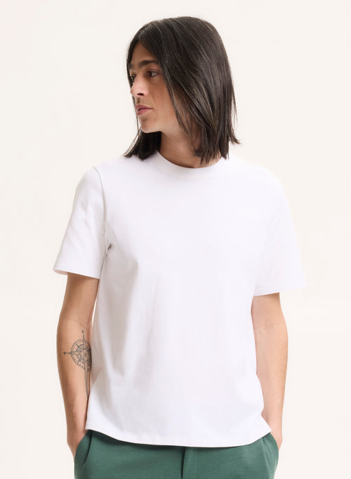 White Short Sleeve Crew Neck T-Shirt in Organic Cotton - MAJESTIC FILATURES