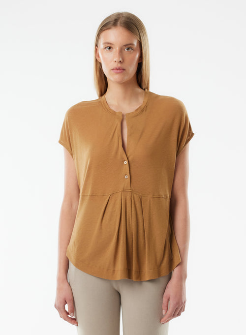 Tee shirt Beige Manches Sans Col Mao en Lyocel, Tencel / Lin - MAJESTIC FILATURES