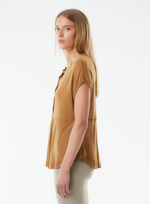 "Mao collar t-shirt in in Lyocell, Tencel / Linen" - MAJESTIC FILATURES