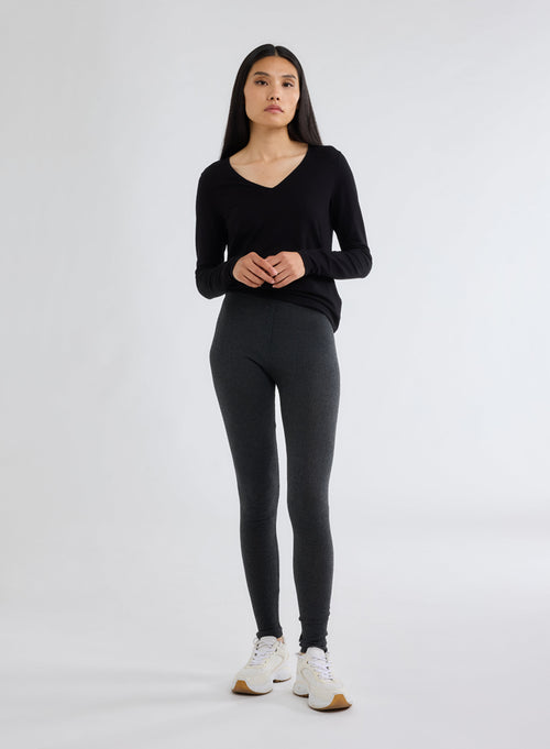 Leggings Gris Jaspeado Acanelados en Algodón Orgánico - MAJESTIC FILATURES