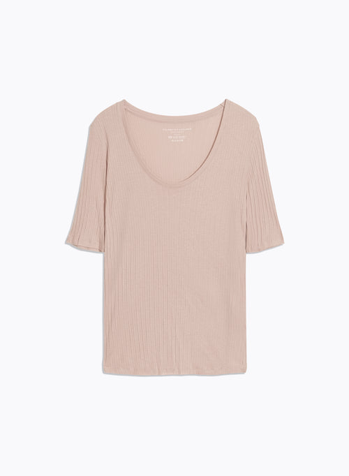 T-shirt Rose Col U Manches Courtes en Coton organique et Modal - MAJESTIC FILATURES