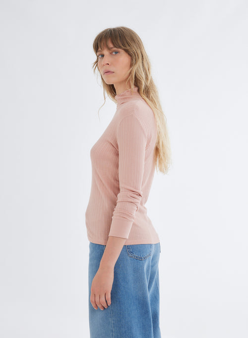 T-shirt Rose Col Roulé Manches Longues en Coton organique et Modal - MAJESTIC FILATURES