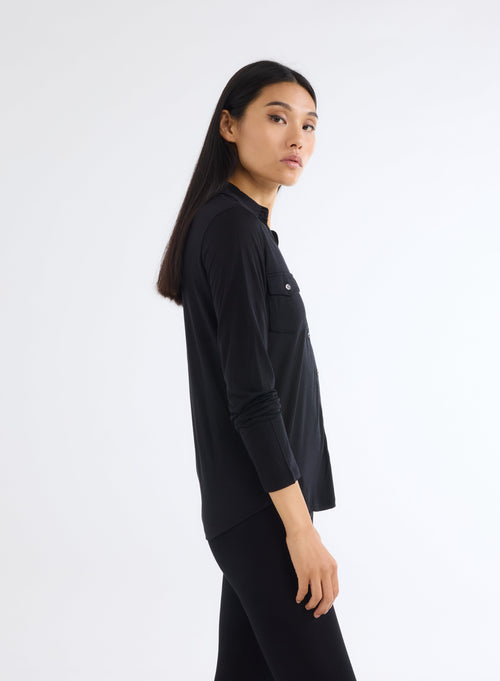 Chemise Noir Manches Longues en Lyocel et Laine - MAJESTIC FILATURES