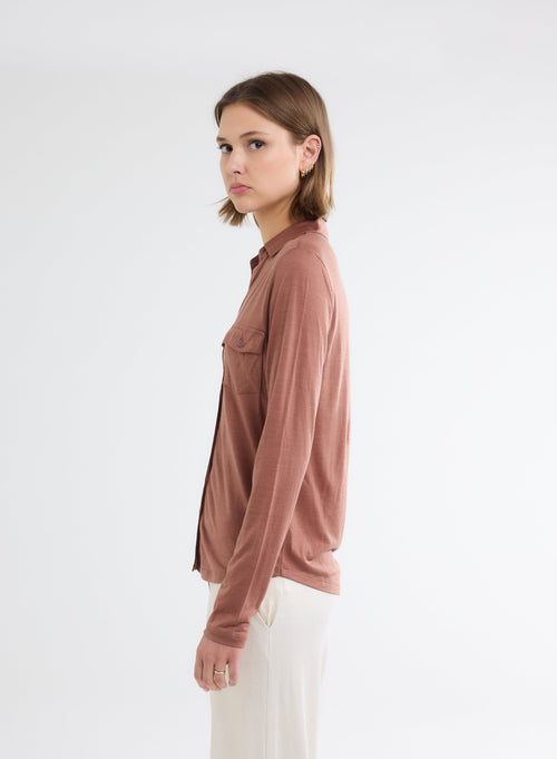 Chemise Marron Manches Longues en Lyocell et Laine - MAJESTIC FILATURES