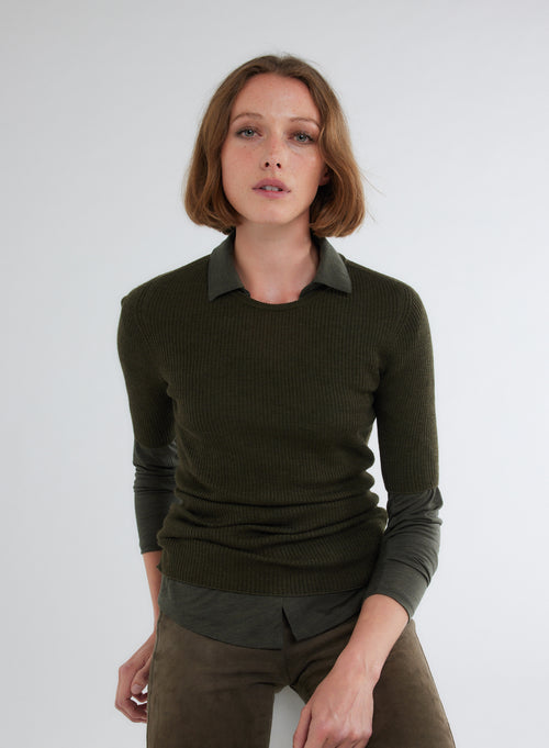 Chemise Verte Manches Longues en Lyocel et Laine - MAJESTIC FILATURES