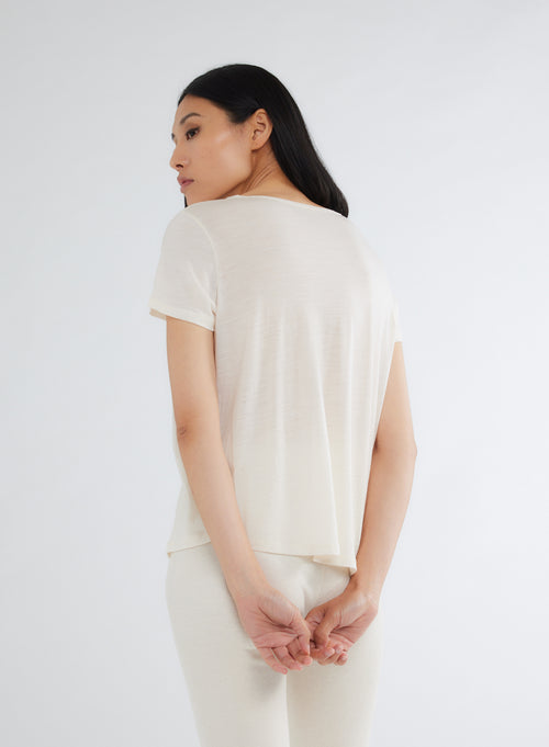 T-shirt Blanc Col Rond Manches Courtes en Lyocel et Laine - MAJESTIC FILATURES