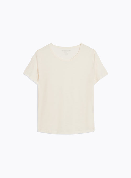 T-shirt Blanc Col Rond Manches Courtes en Lyocel et Laine - MAJESTIC FILATURES